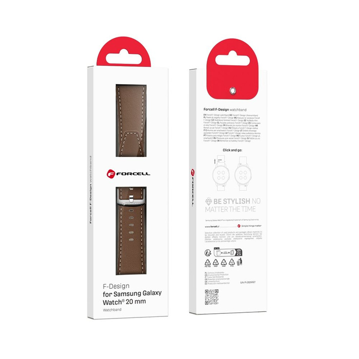 Pasek do Samsung Galaxy Watch Forcell F-Design FS21 dziurki skóra ekologiczna 20 mm brązowy