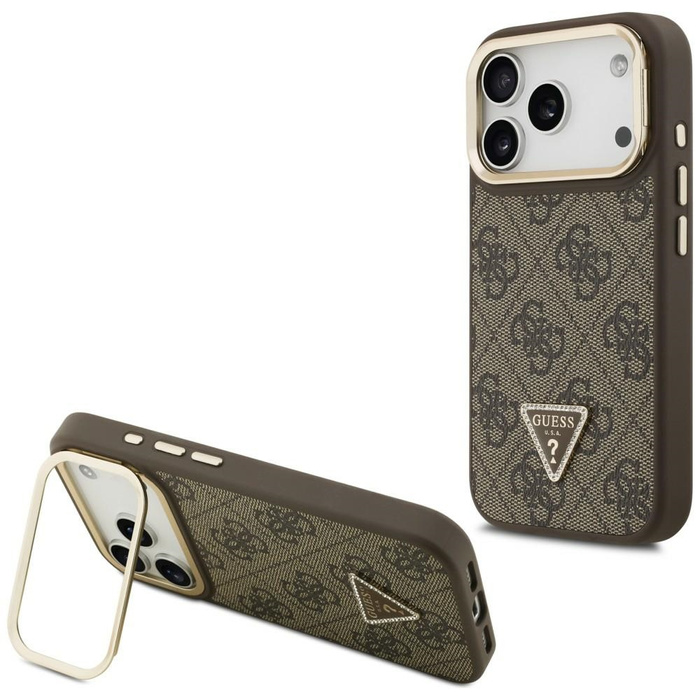 Etui Guess 4G PU Triangle Logo & Stand   Camera Magsafe do iPhone 17 Pro brązowy