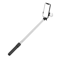 Selfie-Stick WH1YXS Teleskopstativ 1 m mit runder Lampe und Telefonhalter – Schwarz