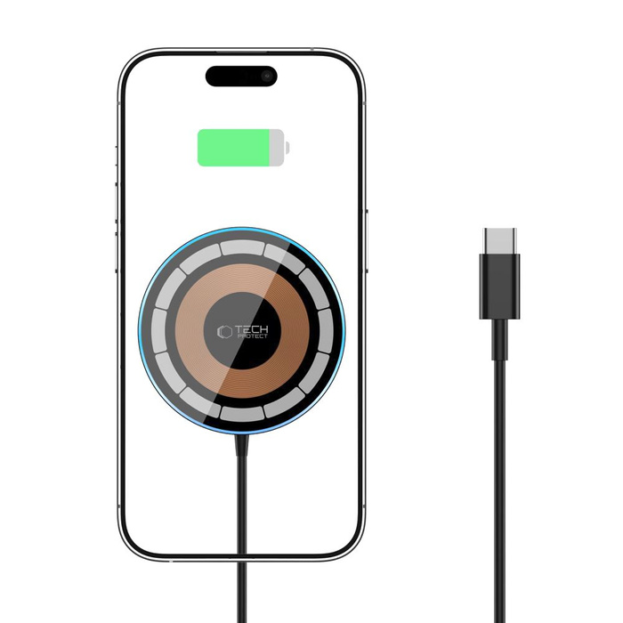 Tech-protect Qi15w-a30 Magnetic MagSafe Drahtloses Ladegerät Schwarz