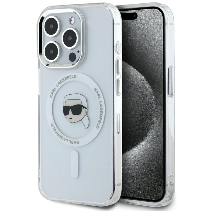 Etui Karl Lagerfeld IML Metal Karl Head   MagSafe do iPhone 15 Pro biały