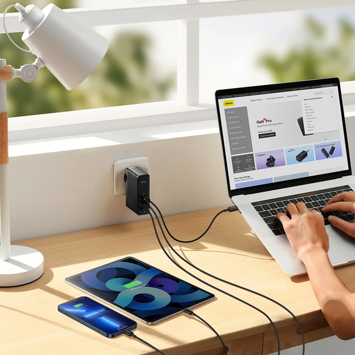 Wall charger Baseus GaN5 Pro 2xUSB-C + USB, 140W (black)