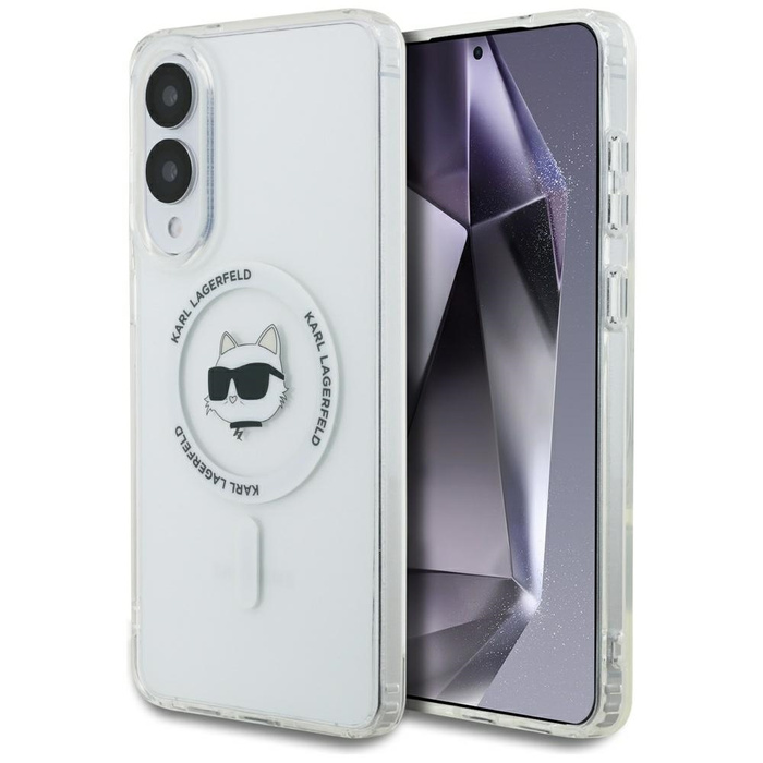 Etui Karl Lagerfeld Button Choupette     Head Printed Logo MagSafe do Samsung Galaxy S25 Edge biały