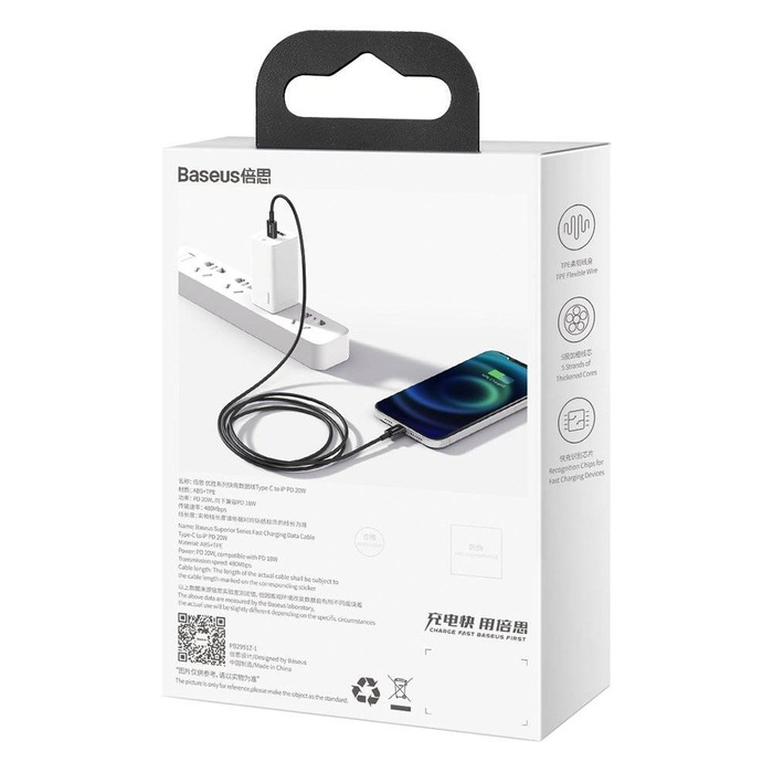 Baseus Superior USB Type C Kabel - Lightning Laden Power Delivery 20 W 1 m schwarz (CATLYS-A01)