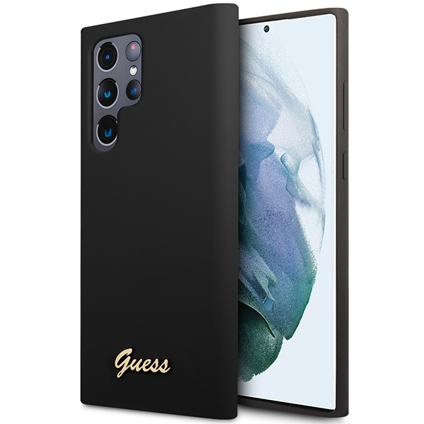 Obal Guess GUHCS23LSLSMK S23 Ultra S918 černá/černá tvrdácase Silikon Vintage Gold Logo Case