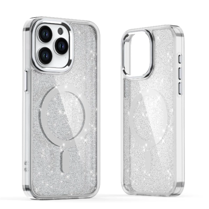 Glitter Case MagSafe for iPhone 16 Pro - white with glitter
