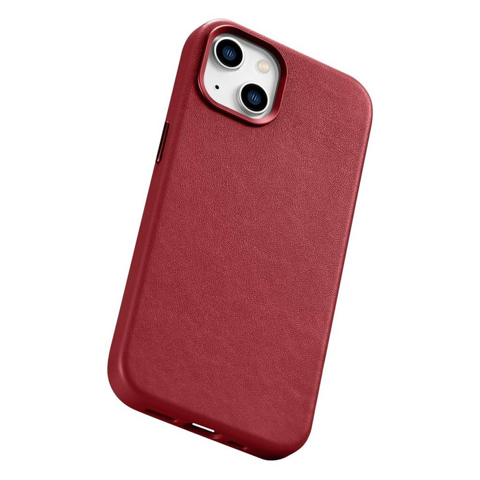 iCarer Case Leather Funda de cuero genuino para iPhone 14 Plus rojo (compatible con MagSafe)