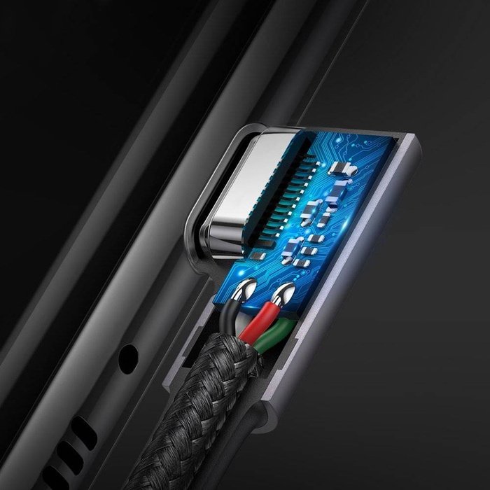 Uzelený pravouhlý Kábel s bočnou zástrčkou USB Typ C - USB Typ C Napájanie Rýchle nabíjanie FCP 3 A 1 m sivý (70529 US323)