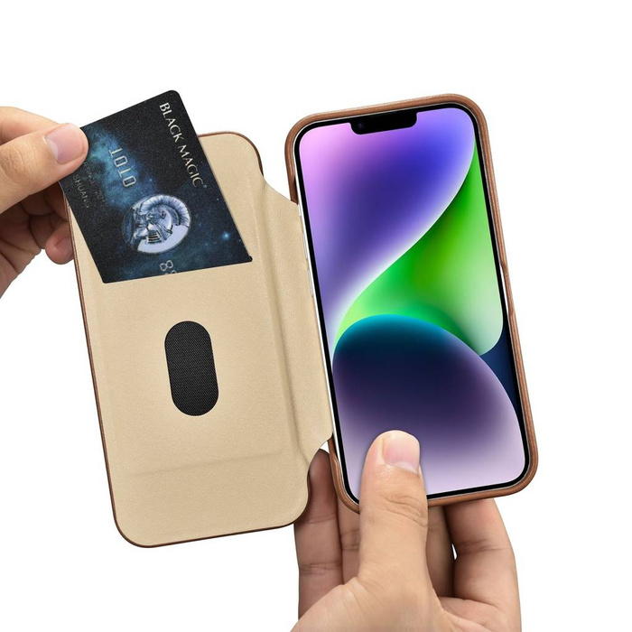 iCarer CE Custodia Folio in Pelle Premium per iPhone 14 Plus Flip Magnetic MagSafe Marrone (WMI14220715-BN)