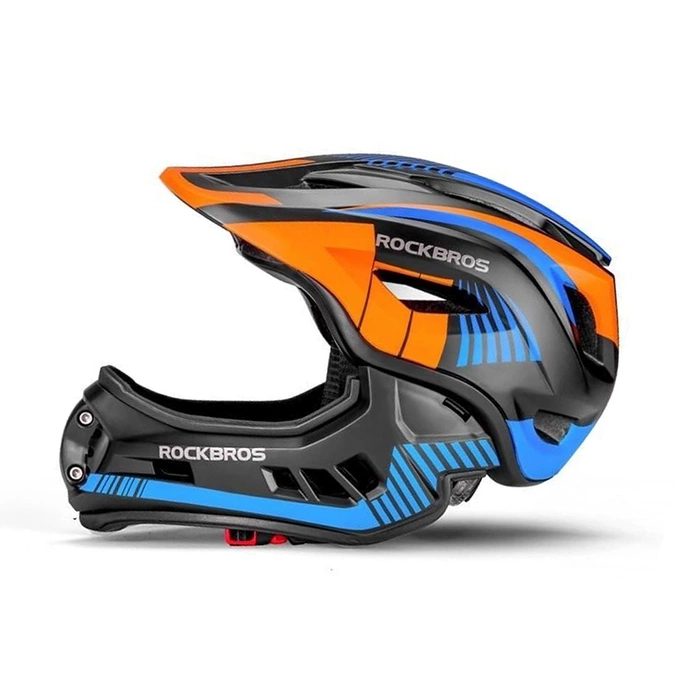 Rockbros TT-32SOBL-M children&#39;s bicycle helmet with removable chinbar, size M - black and orange