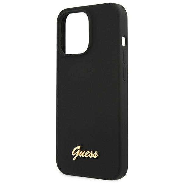 Case GUESS Apple iPhone 13 13 Pro Silicone Script Gold Logo Black Hardcase