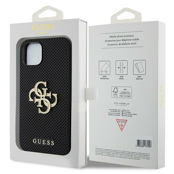 Case Guess GUHCP15SPSP4LGK iPhone 15 6.1" black/black hardcase Leather Perforated 4G Glitter Logo Case