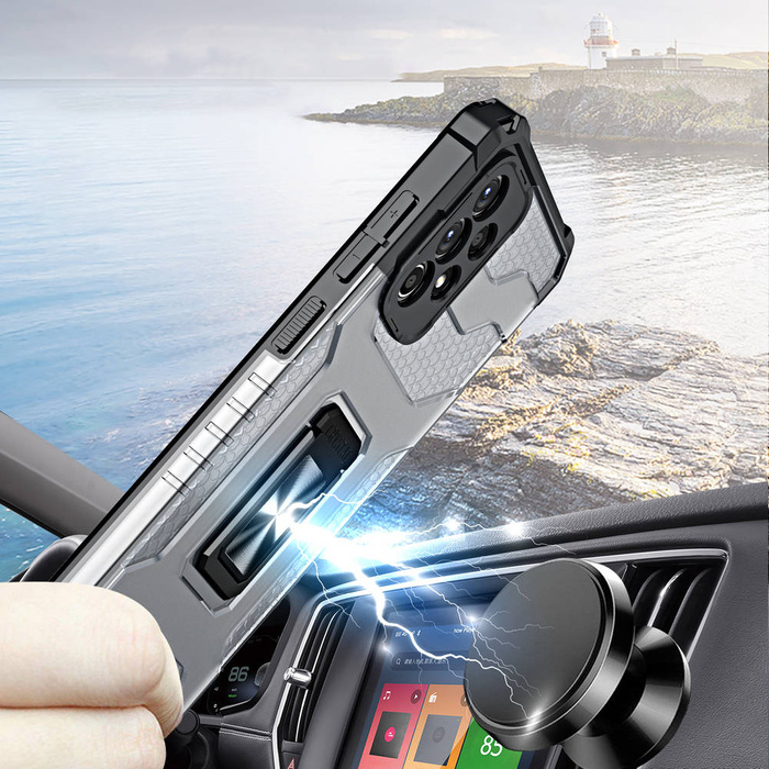 Crystal Ring Case robuste Kickstand TPU/PC Panzer Handyhülle Hard Case für Samsung Galaxy A72 4G schwarz