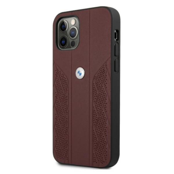Puzdro BMW Apple iPhone 12 12 Pro Leather Curve Perforate Red Hardcase