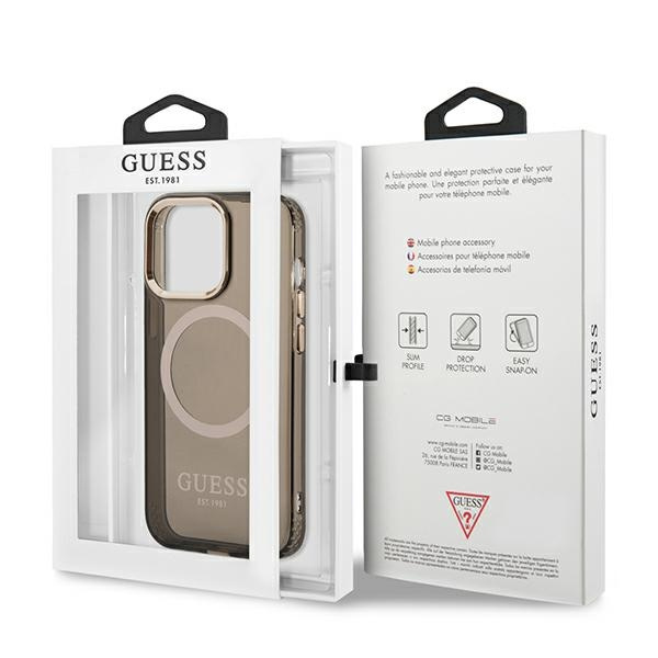 Case GUESS Apple iPhone 13 Pro Max Gold Outline Translucent MagSafe Black Hardcase