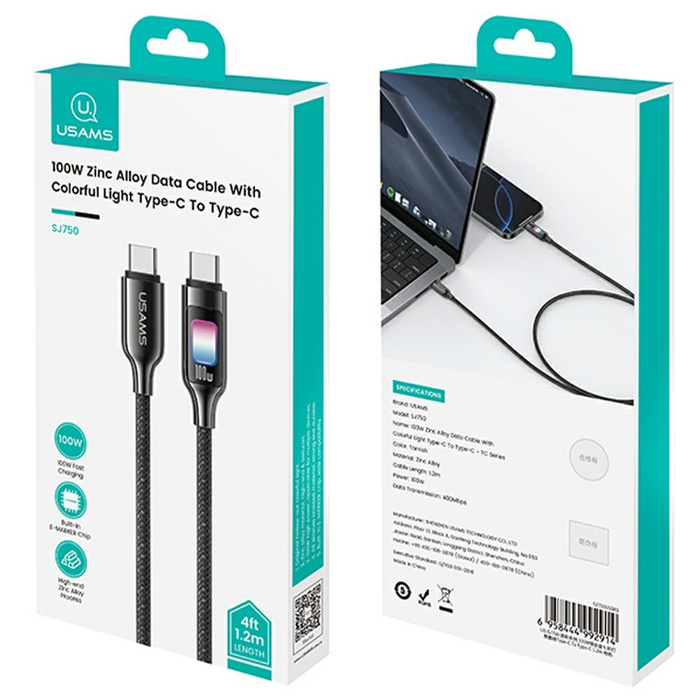 Kabel USAMS TC Series SJ750 100W USB-C   do USB-C 1,2 m tarnish