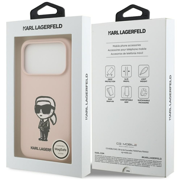 Etui Karl Lagerfeld Silicone Karl Sketch & Logo MagSafe do iPhone 17 Pro Max różowy