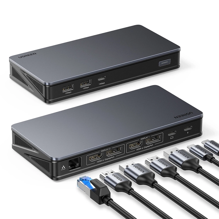 Adapter HUB UGREEN CM615 USB-C 2x USB-A, 1x USB-C 3.1, 2x HDMI, 2x DP, SD/TF, RJ45, 2x DP, SD/TF, RJ45