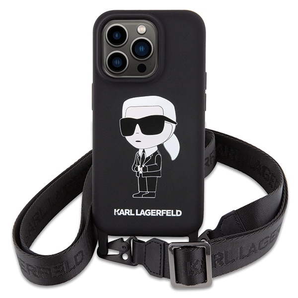 Hülle Karl Lagerfeld KLHCP15XSCBSKNK iPhone 15 Pro Max 6.7" hartcase schwarz/schwarz Crossbody Silikon Ikonik Case
