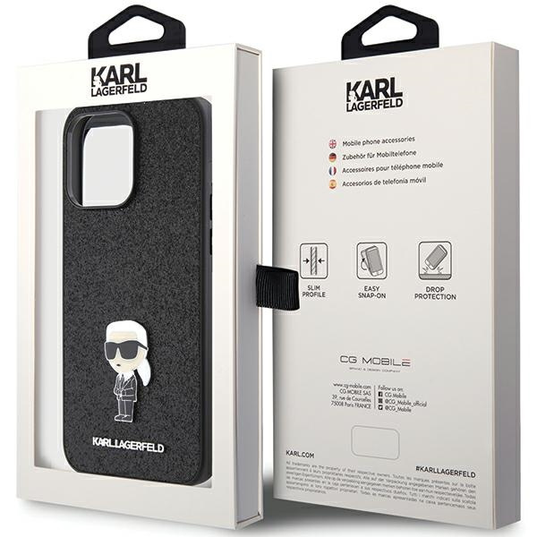 Karl Lagerfeld KLHCP15XGKNPSK iPhone 15 Pro Max 6,7" nero/nerocase Fisso Glitter Logo Ikonik Spilla di metallo