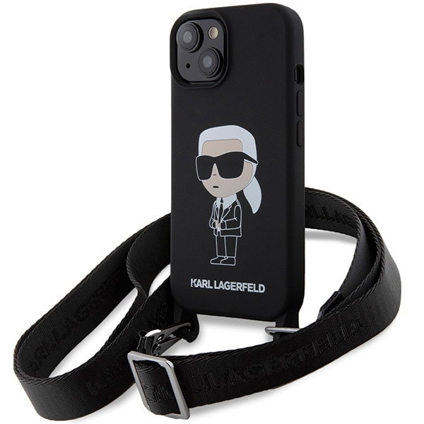 Hülle Karl Lagerfeld KLHCP15SSCBSKNK iPhone 15 6.1" hartcase schwarz/schwarz Crossbody Silikon Ikonik Case