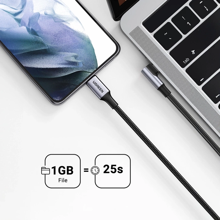 Angle cable USB-C to USB-C UGREEN US334 5A, PD 100W, 2m (black)