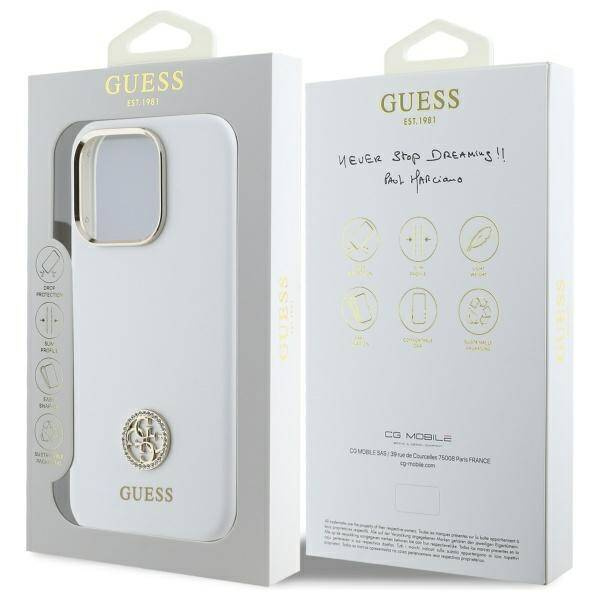 Etui Guess iPhone 16 Pro Max 6.9" biały/white hardcase Silicone Logo Strass 4G
