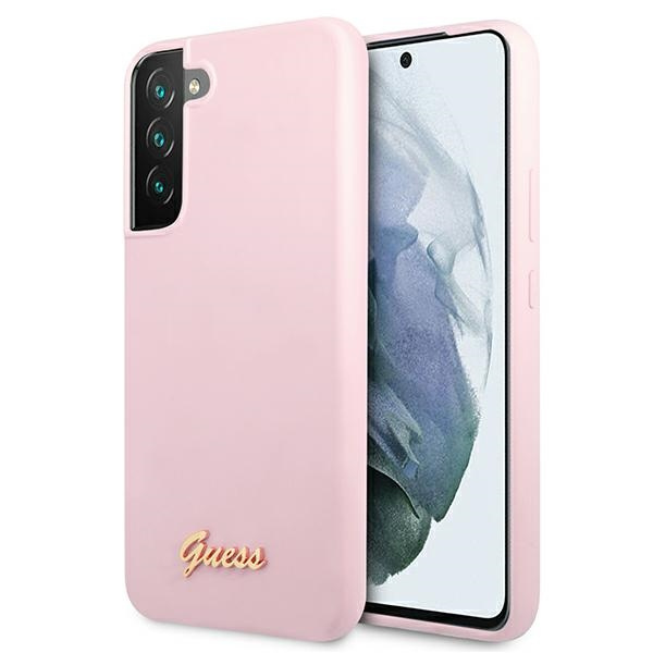 Pouzdro GUESS Samsung Galaxy S22 Plus Silicone Script Metal Logo Lavender Hardcase
