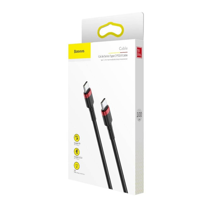 Baseus Cafule Kabel Strapazierfähiges Nylonkabel USB-C PD / USB-C PD PD2.0 60W 20V 3A QC3.0 1M Schwarz-Rot (CATKLF-G91)