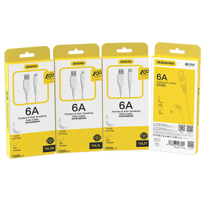 Dudao kabel kabel USB - USB typ C 6A 1 m bílý (TGL3T)