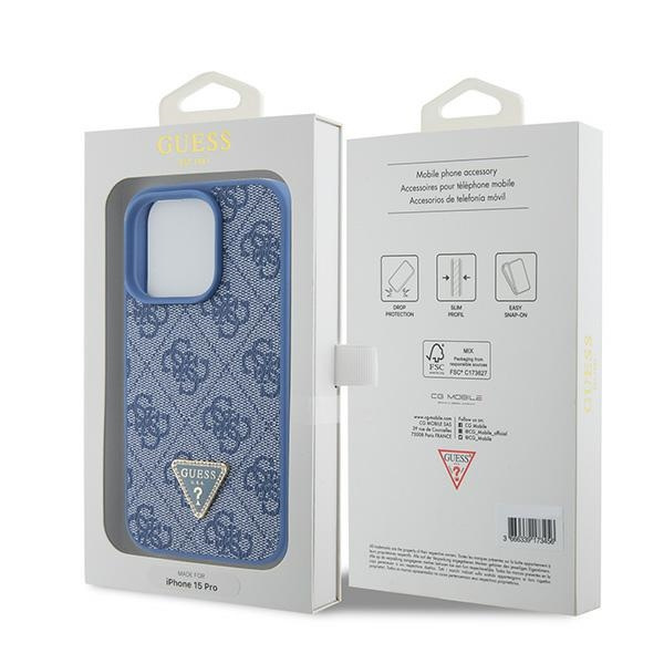 Funda Guess GUHCP15LP4TDPB iPhone 15 Pro 6.1" azul/azul durocase Piel 4G Triángulo Strass Case
