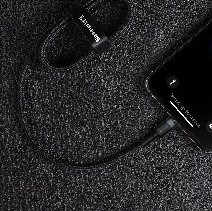 Baseus Cafule Cable Durable Nylon Braided Wire USB Type C PD / Lightning 18W QC3.0 1m black-grey (CATLKLF-G1)