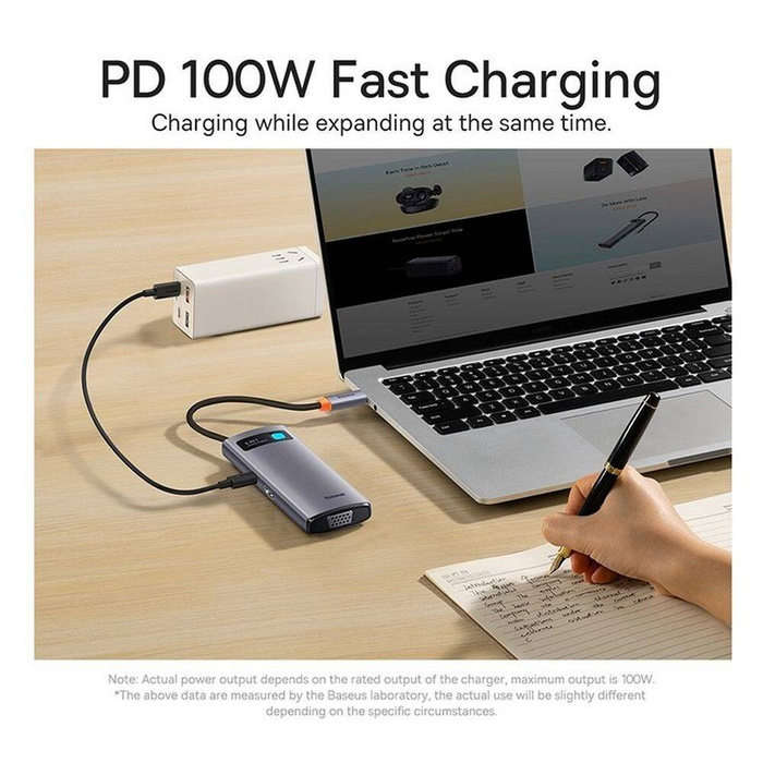 Baseus Metal Gleam Series Docking Station HUB 6 in 1 USB Type C - 1 x HDMI / 3 x USB 3.2 Gen. 1/1 x Power Delivery / 1 x VGA gray (WKWG030013)