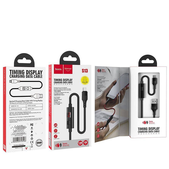 Kábel Micro USB HOCO SELECTED Központi időzítő LCD Micro USB S13 fekete