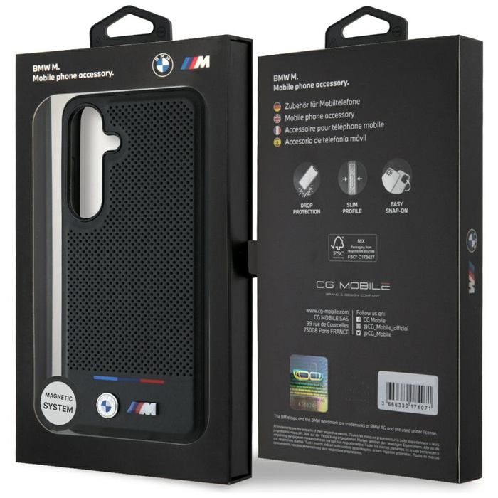 Funda BMW Cuero Tricolor Stripe MagSafe para Samsung Galaxy S25 negro
