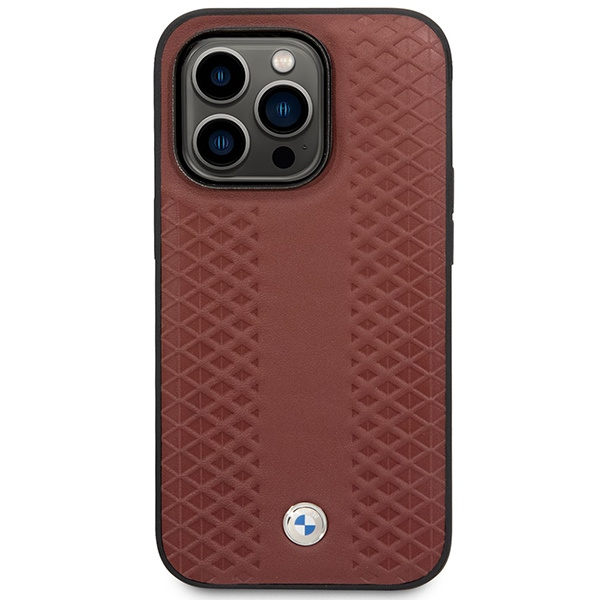 Coque BMW BMHMP14X22RFGR iPhone 14 Pro Max 6.7" bordeaux/brun Cuir Diamond Pattern MagSafe