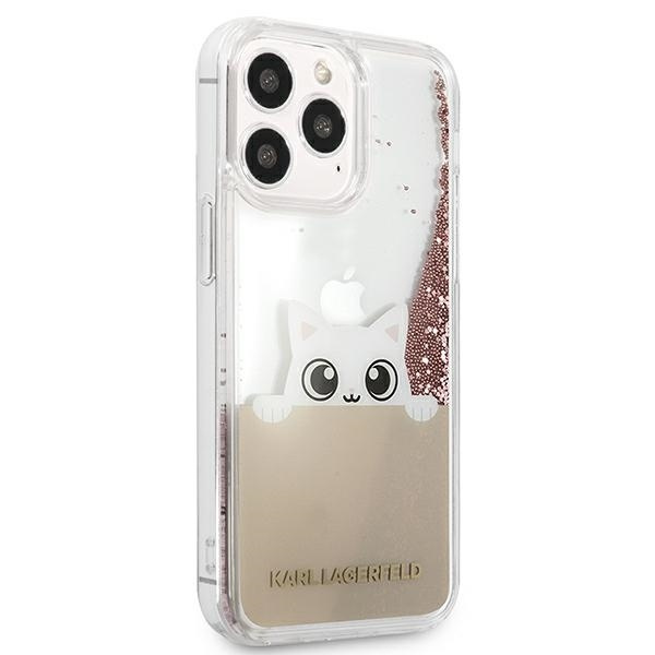 Hülle KARL LAGERFELD Apple iPhone 13 Pro Max Peek A Boo Liquid Glitter Rosa Hartcase