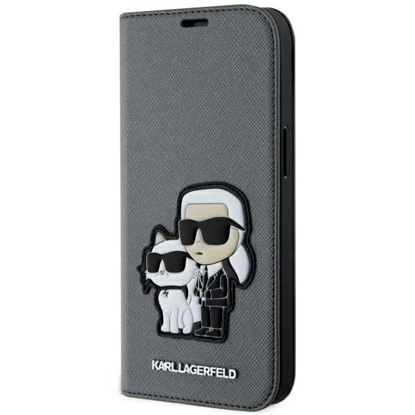 Case Karl Lagerfeld KLBKP14SSANKCPG iPhone 14 6.1" bookcase silver/silver Saffiano Karl &amp; Choupette Case