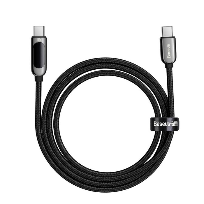 Câble USB Type C Baseus - Alimentation USB Type C 100W (20V / 5A) avec compteur de puissance à écran d&#39;affichage 2m noir (CATSK-C01)