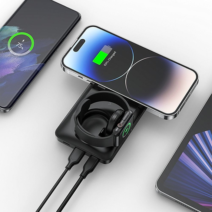 Powerbank zgodny z Magsafe Veger MagMulti (W1156) PD QC3.0 3A 22,5W 10000 mAh z ładowaniem indukcyjnym czarny