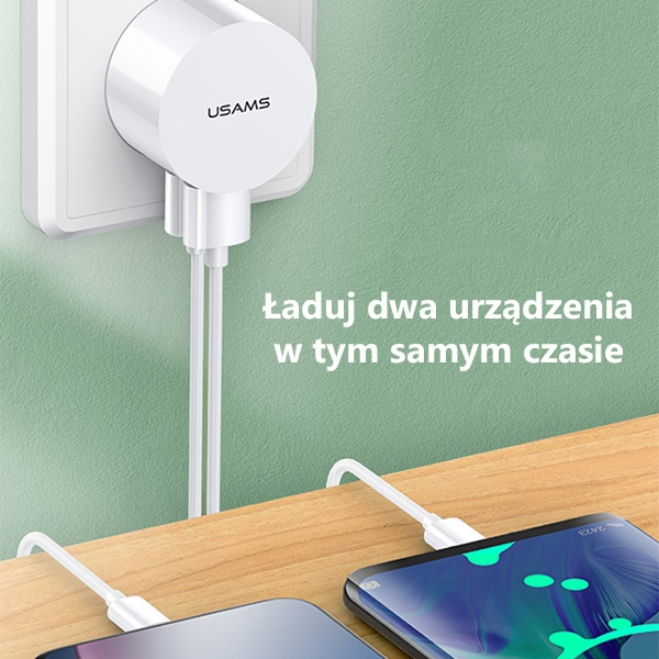 Chargeur USAMS Network 2xUSB T20 2.1A Câble Chargement rapide Lightning XTXLOGT1804 Blanc