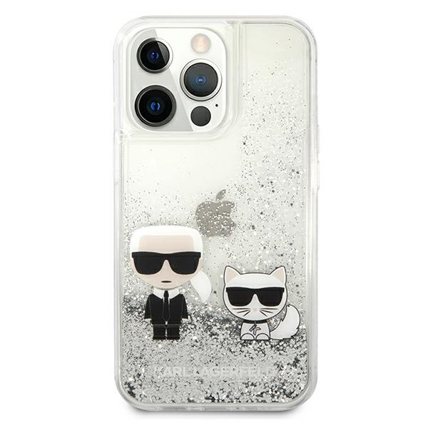 Cover KARL LAGERFELD Apple iPhone 13 Pro Max Liquid Glitter Karl&amp;Choupette Silver Hardcase