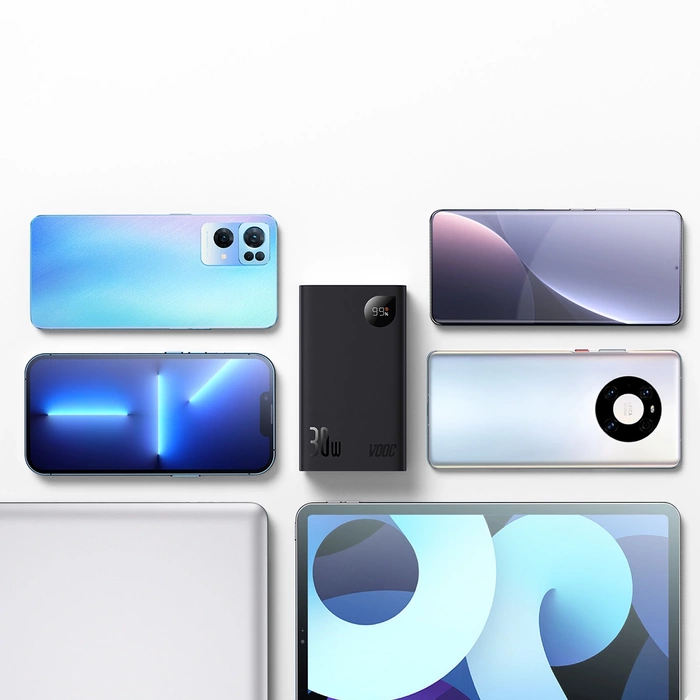 Baseus Adaman2 Powerbank mit bildschirmem digital 20000mAh 30W 2 x USB / 1x USB Typ C Power Delivery Quick Charge SCP, Oppo Super VOOC schwarz (PPAD050101)