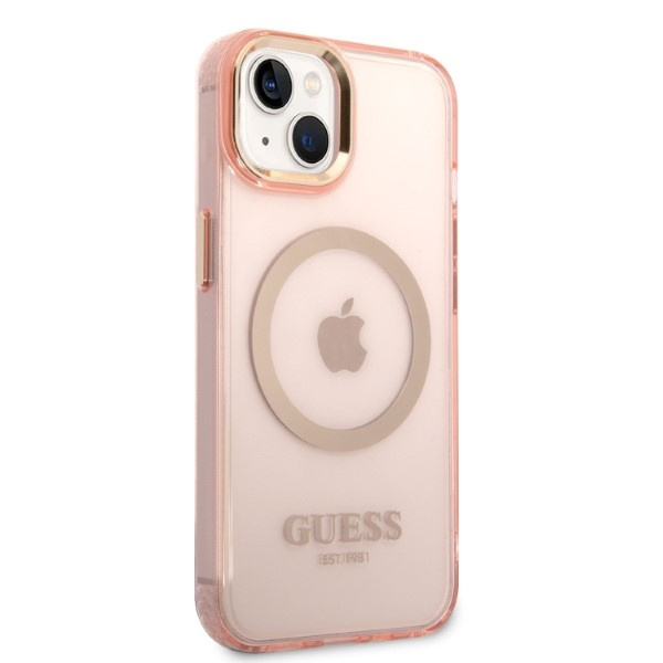 Guess GUHMP14SHTCMP iPhone 14 6,1" růžová/růžová tvrdá case Zlatý obrys průsvitný MagSafe