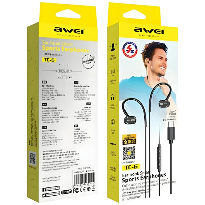 AWEI słuchawki stereo TC-6 USB-C czarny/black