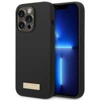 Case Guess iPhone 14 Pro 6.1" black/black hard case Silicone Logo Plate MagSafe
