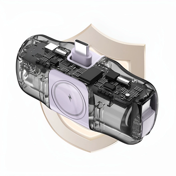 Mini powerbank Wozinsky WF16-YCS 5000mAh 15W USB-C z wbudowanym kablem USB-C i ładowarką do Apple Watch - fioletowy