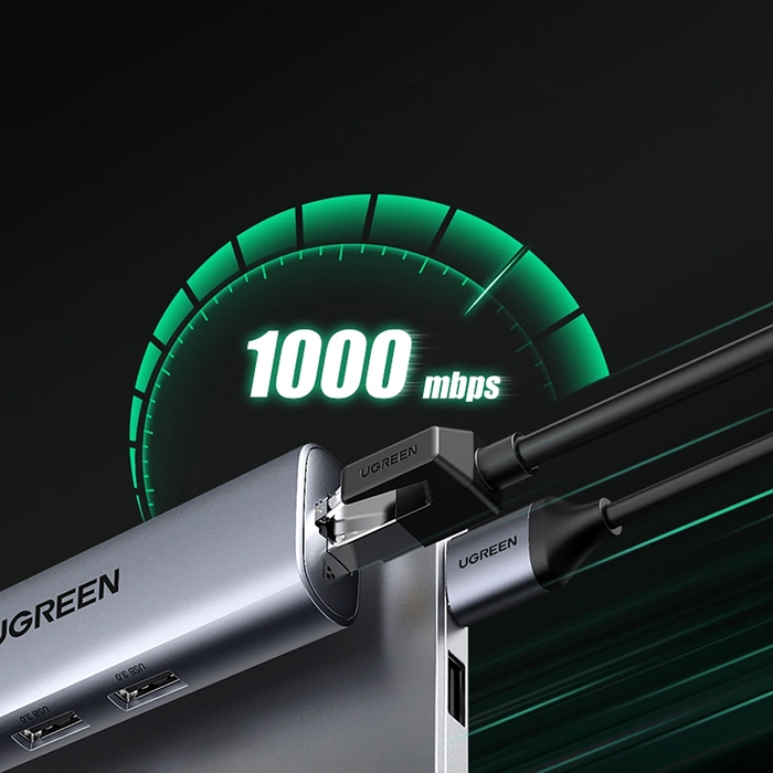 HUB multifunzione Ugreen 3x USB 3.2 Gen 1 (SuperSpeed USB 5 Gbps) / Adattatore di rete Ethernet RJ45 1000 Mbps Gigabit grigio (60812 CM266)