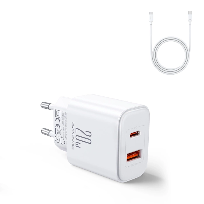 EU Joyroom JR-TCF05 Caricatore USB-A USB-C da 20 W + cavo USB-C - bianco