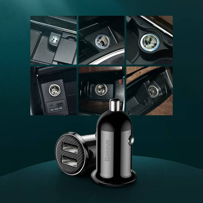 [PO vrátení] Baseus Grain Pro nabíjačka auto 2x USB 4,8 A čierne (CCALLP-01)